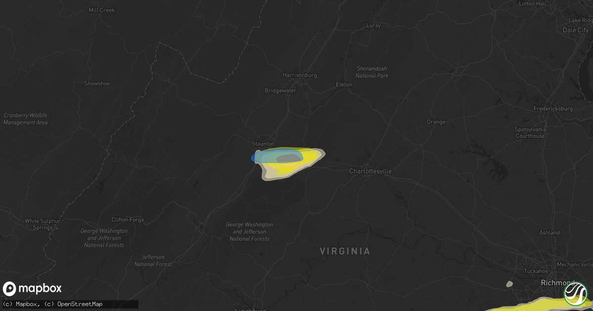 Hail map in Waynesboro, VA on April 26, 2022