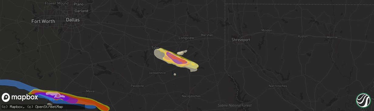 Hail map in Henderson, TX on April 26, 2023