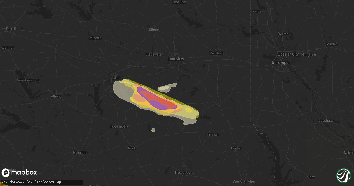 Hail map in Henderson, TX on April 26, 2023