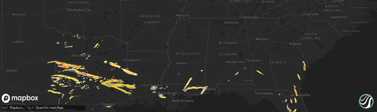 Hail map in Mississippi on April 26, 2023