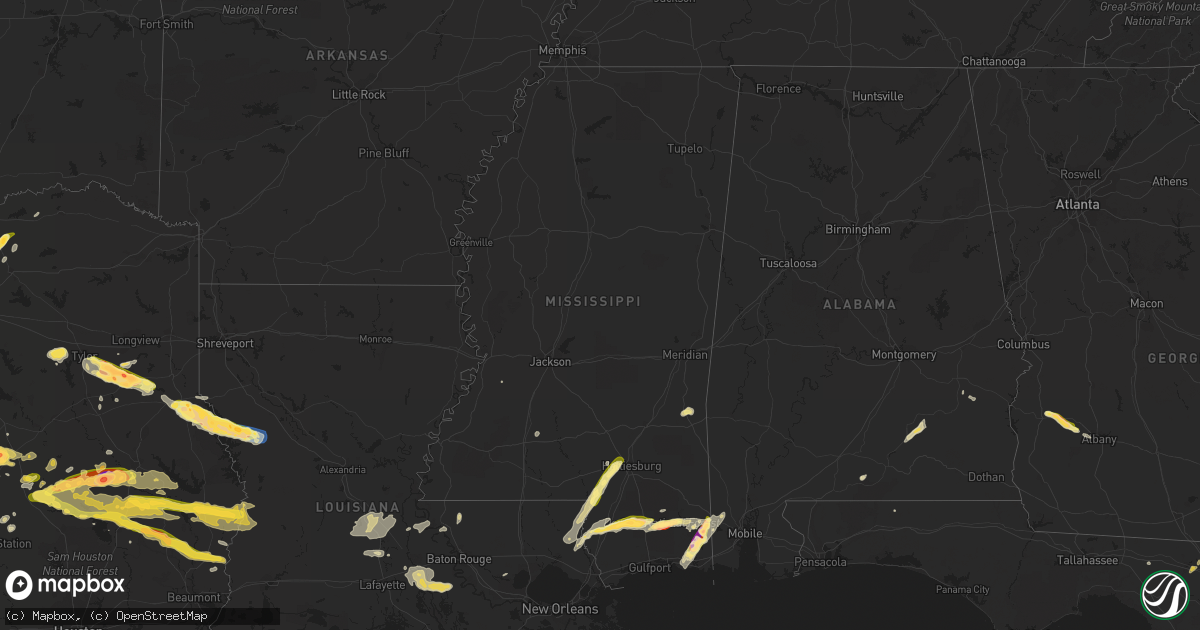 Hail map in Mississippi on April 26, 2023