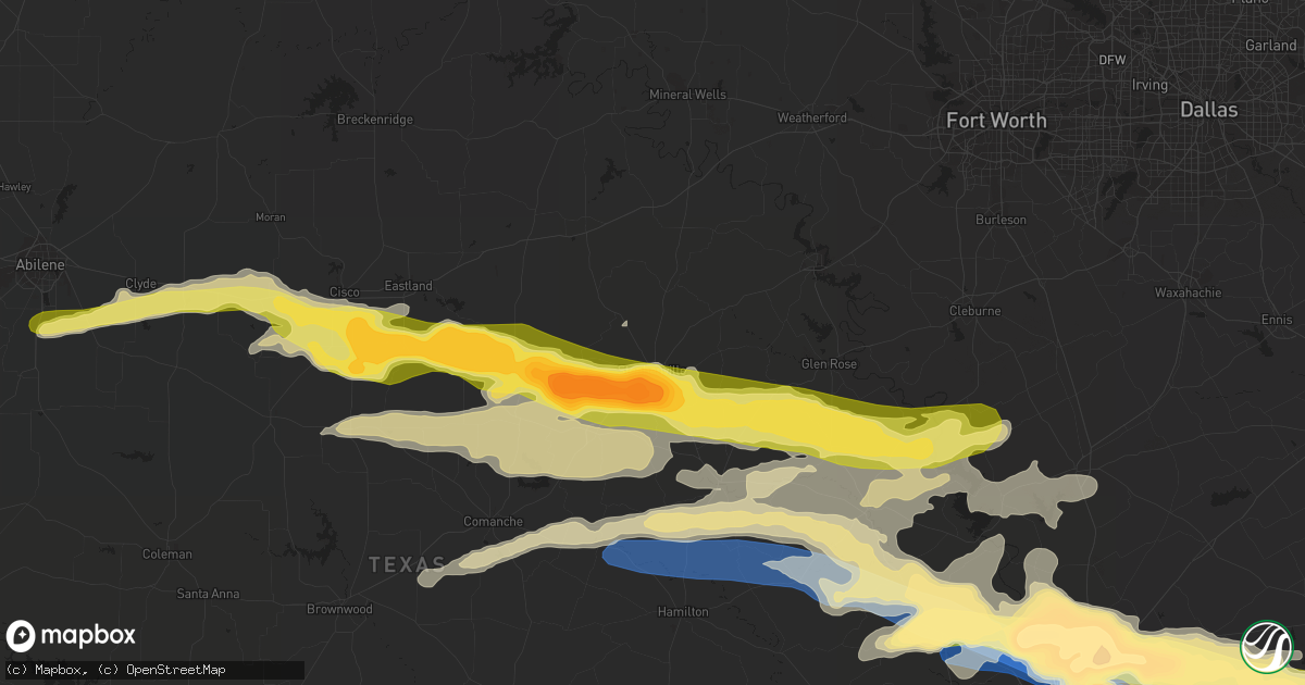 Hail map in Stephenville, TX on April 26, 2023