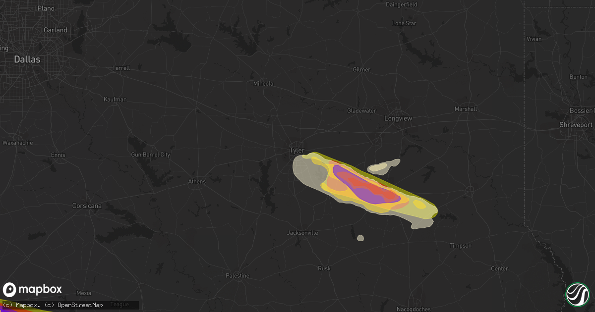 Hail map in Tyler, TX on April 26, 2023