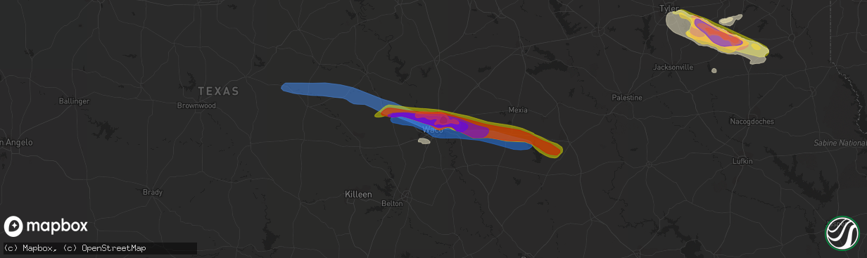 Hail map in Waco, TX on April 26, 2023