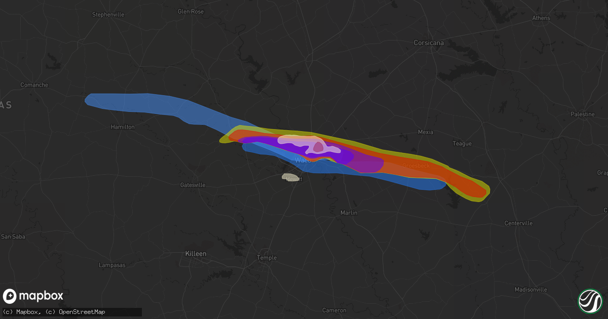 Hail map in Waco, TX on April 26, 2023