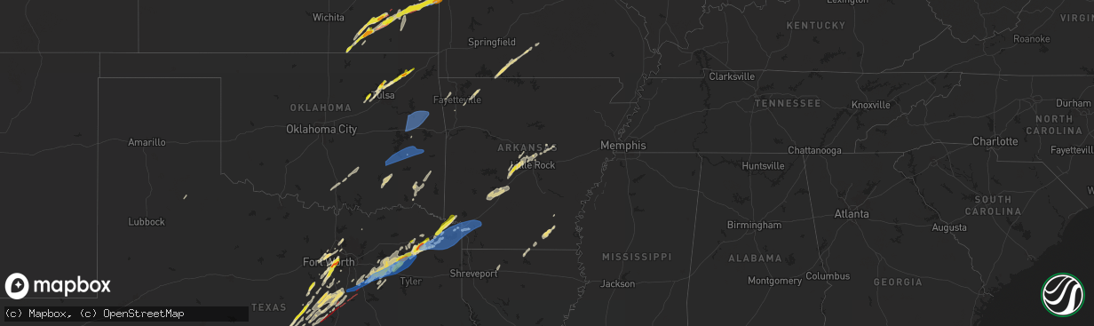 Hail map in Arkansas on April 26, 2024