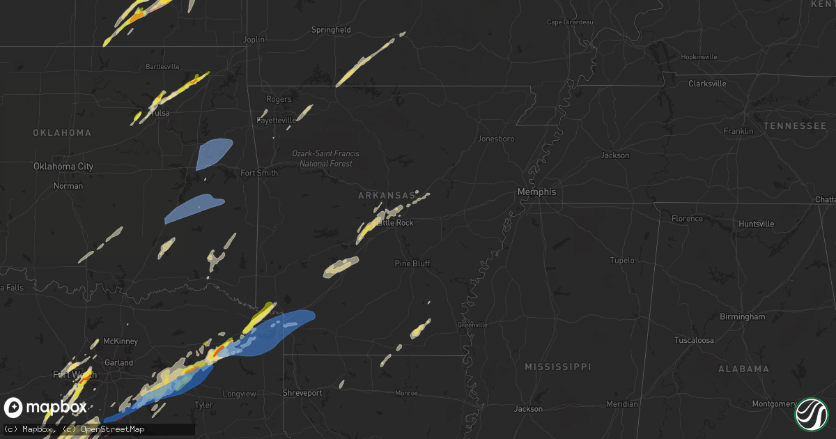 Hail map in Arkansas on April 26, 2024
