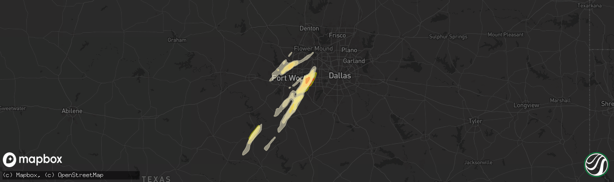 Hail map in Arlington, TX on April 26, 2024