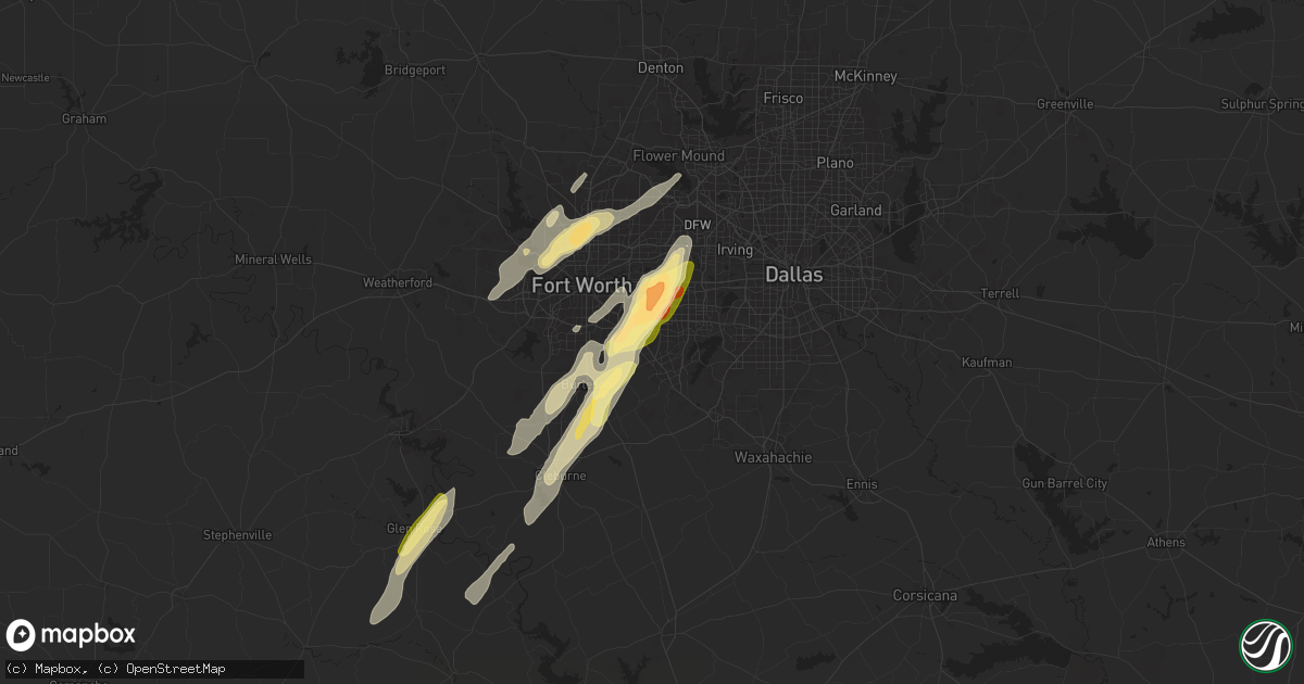 Hail map in Arlington, TX on April 26, 2024