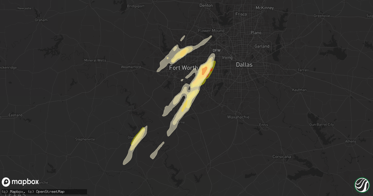 Hail map in Burleson, TX on April 26, 2024