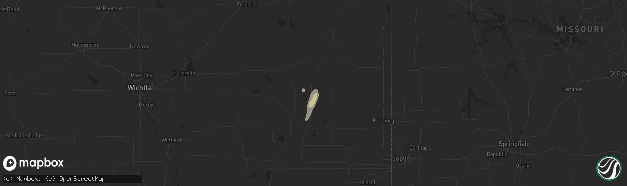 Hail map in Chanute, KS on April 26, 2024