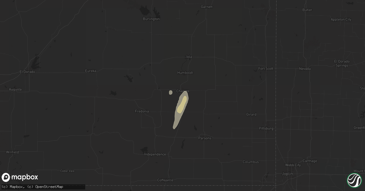 Hail map in Chanute, KS on April 26, 2024