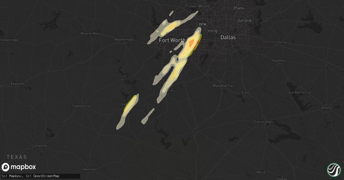 Hail map in Cleburne, TX on April 26, 2024