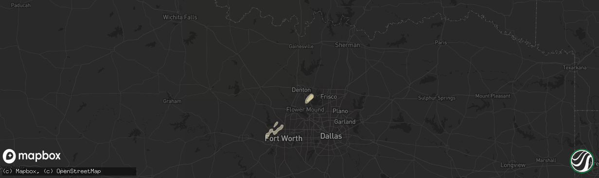 Hail map in Denton, TX on April 26, 2024