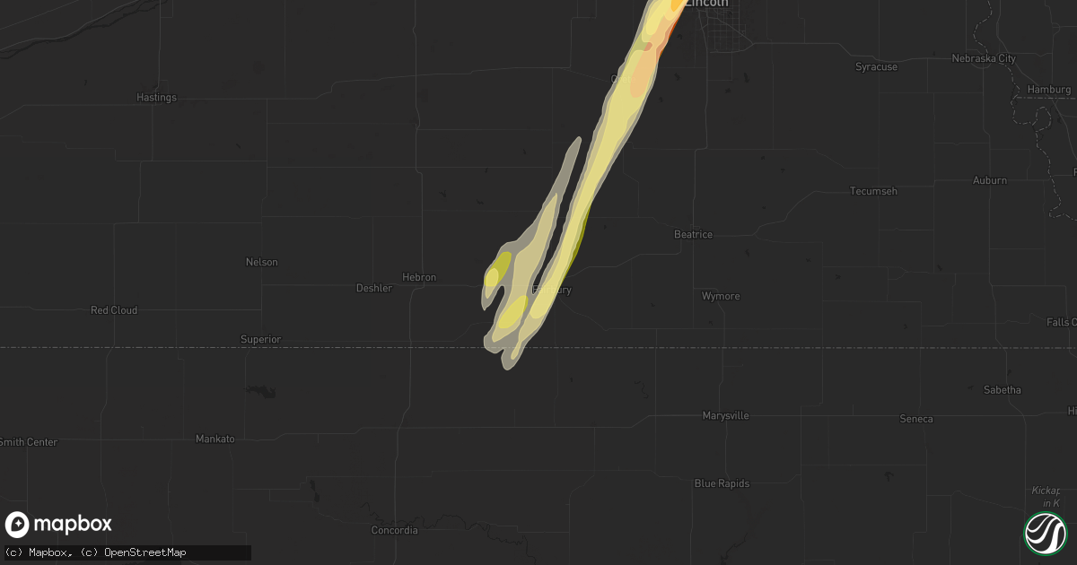 Hail map in Fairbury, NE on April 26, 2024