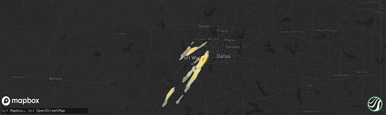 Hail map in Fort Worth, TX on April 26, 2024