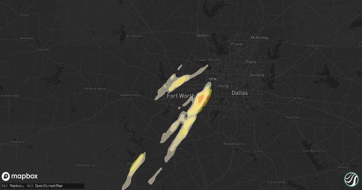 Hail map in Fort Worth, TX on April 26, 2024