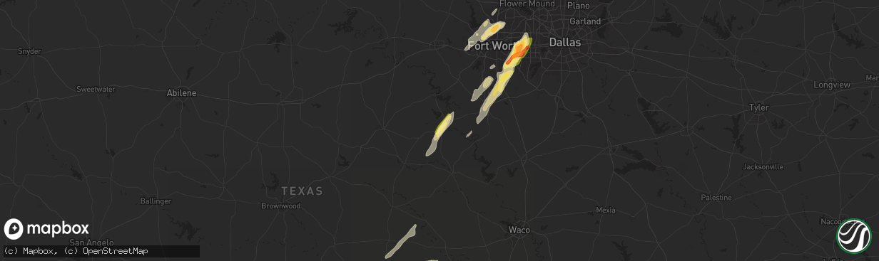 Hail map in Glen Rose, TX on April 26, 2024