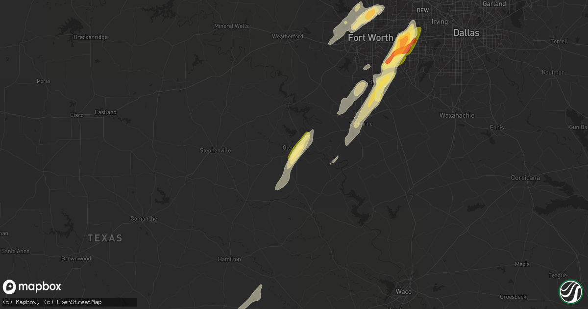 Hail map in Glen Rose, TX on April 26, 2024