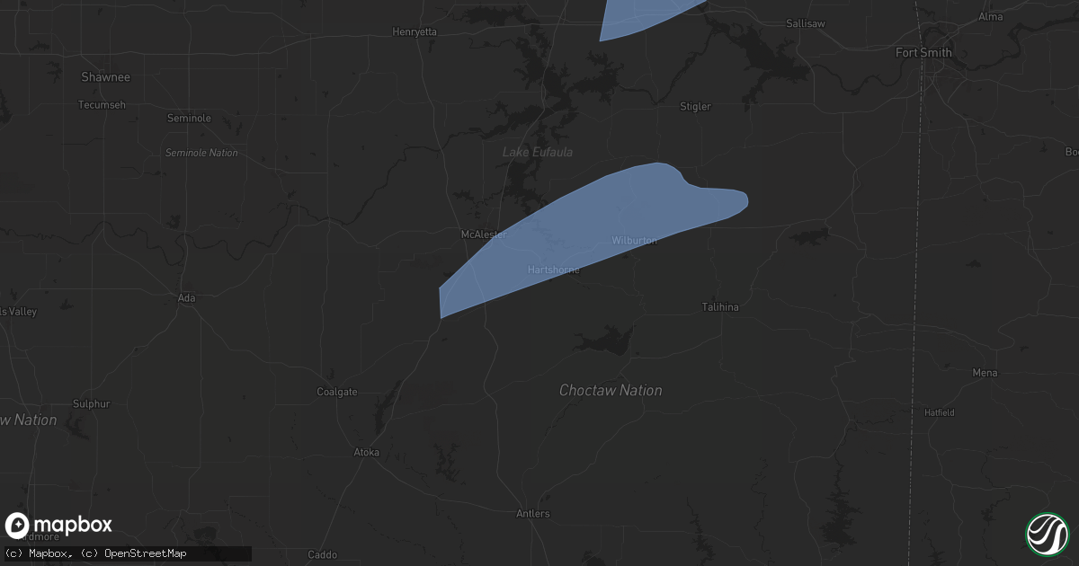 Hail map in Hartshorne, OK on April 26, 2024