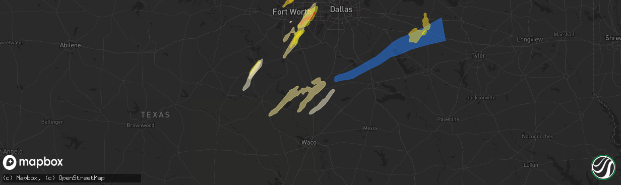 Hail map in Hillsboro, TX on April 26, 2024