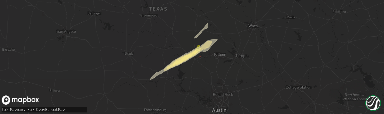 Hail map in Lampasas, TX on April 26, 2024