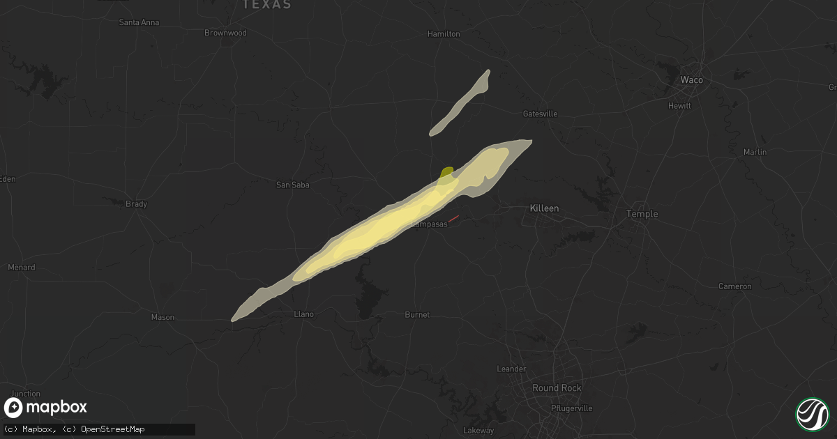 Hail map in Lampasas, TX on April 26, 2024
