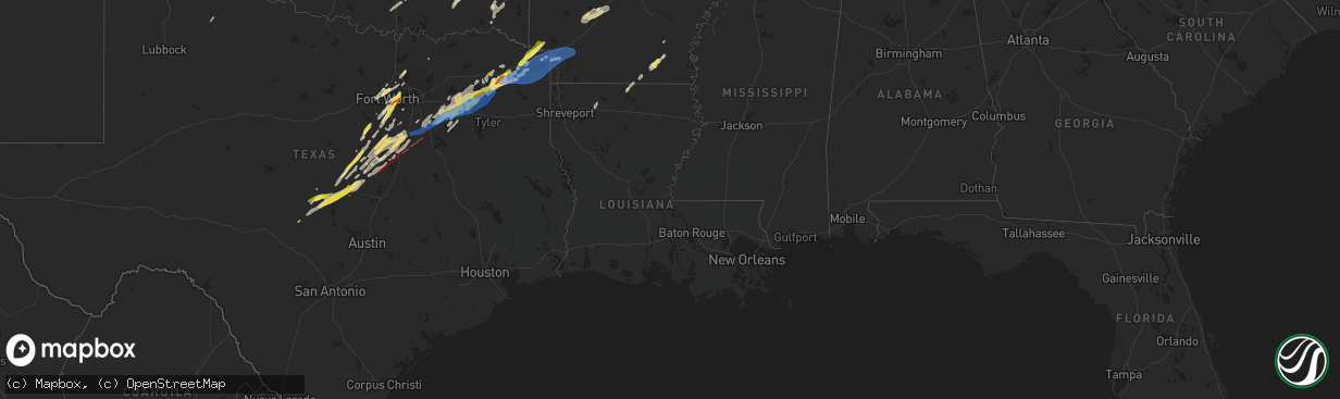 Hail map in Louisiana on April 26, 2024