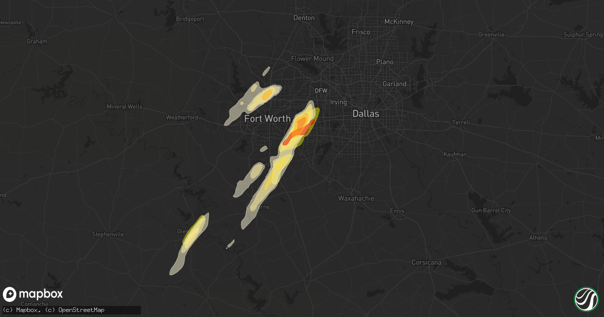 Hail map in Mansfield, TX on April 26, 2024