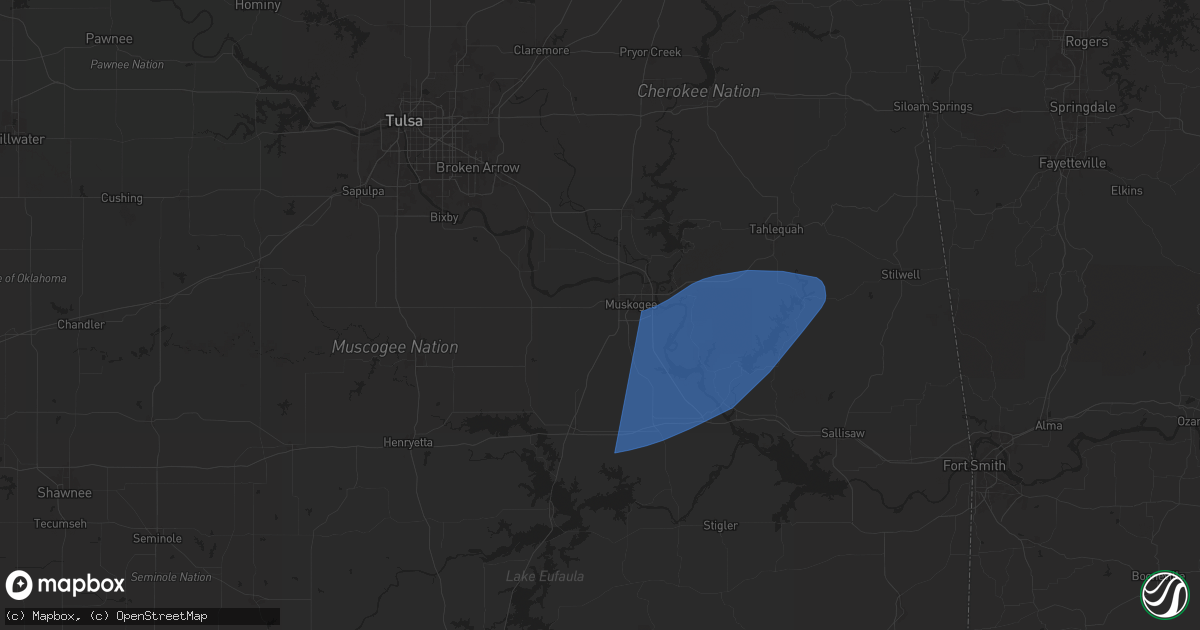 Hail map in Muskogee, OK on April 26, 2024