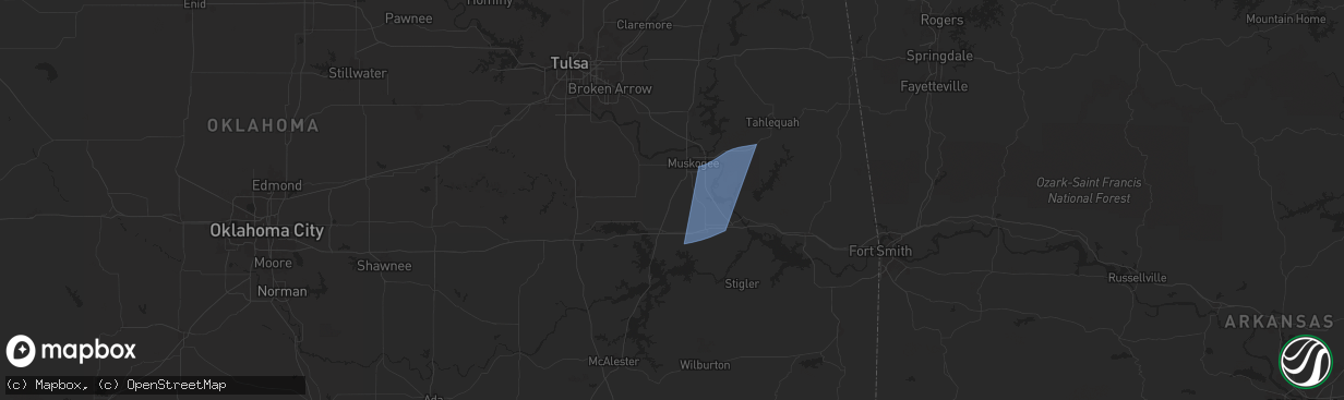Hail map in Oktaha, OK on April 26, 2024