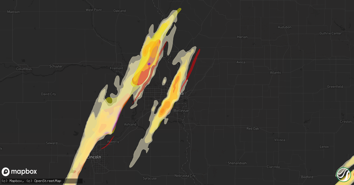 Hail map in Omaha, NE on April 26, 2024