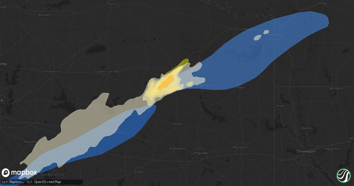 Hail map in Pittsburg, TX on April 26, 2024