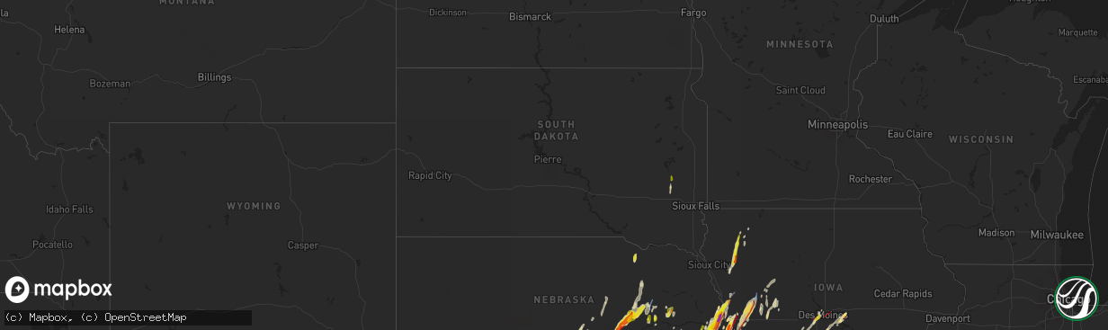 Hail map in South Dakota on April 26, 2024