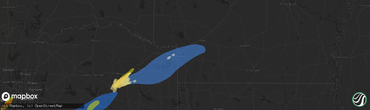 Hail map in Texarkana, AR on April 26, 2024