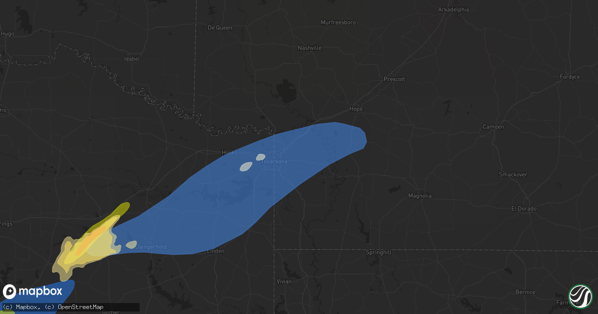 Hail map in Texarkana, AR on April 26, 2024