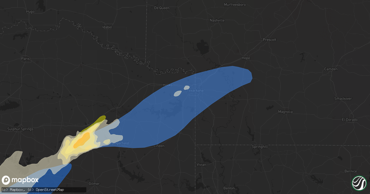 Hail map in Texarkana, TX on April 26, 2024