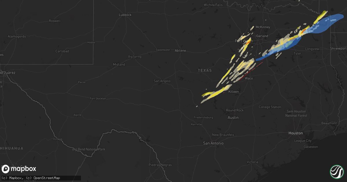 Hail map in Texas on April 26, 2024