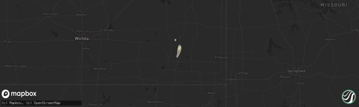 Hail map in Thayer, KS on April 26, 2024