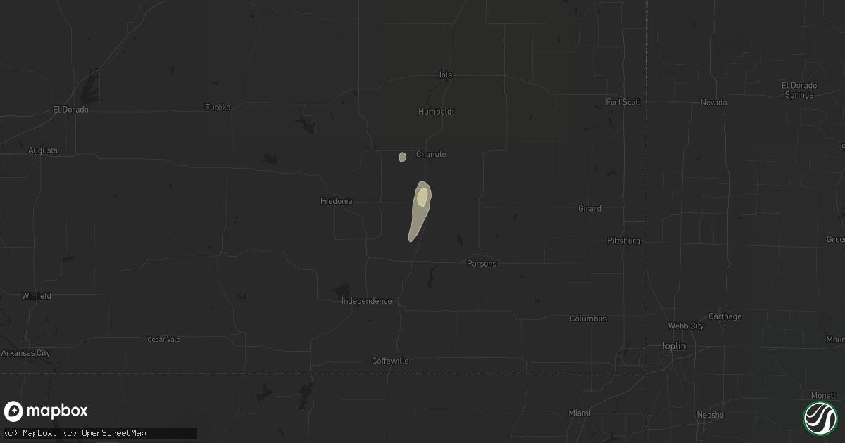 Hail map in Thayer, KS on April 26, 2024