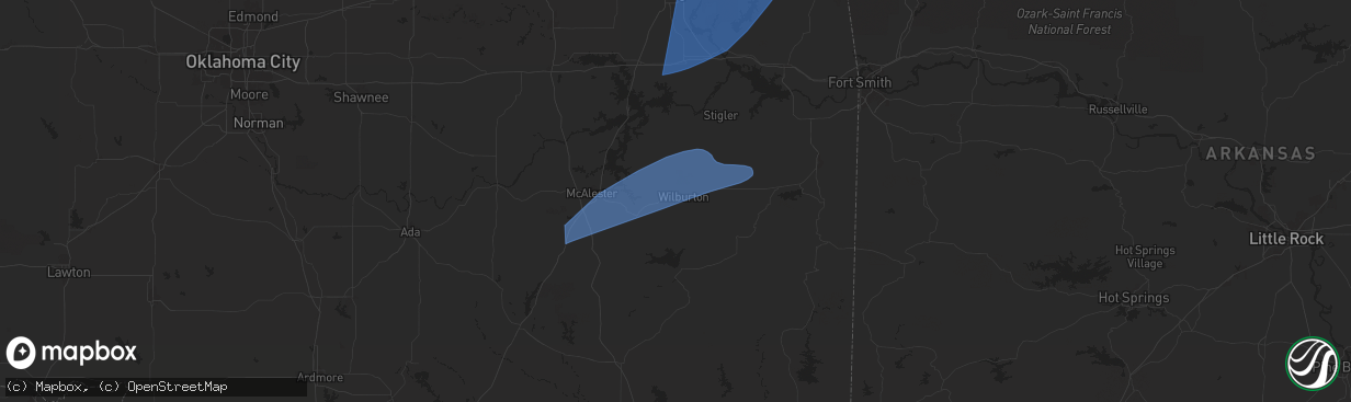 Hail map in Wilburton, OK on April 26, 2024