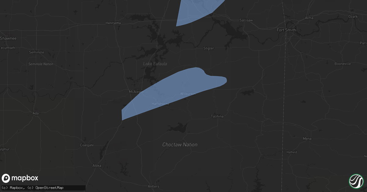 Hail map in Wilburton, OK on April 26, 2024