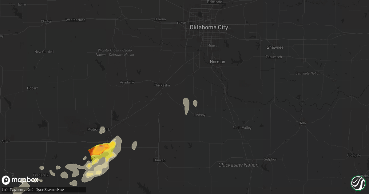 Hail map in Alex, OK on April 26, 2025