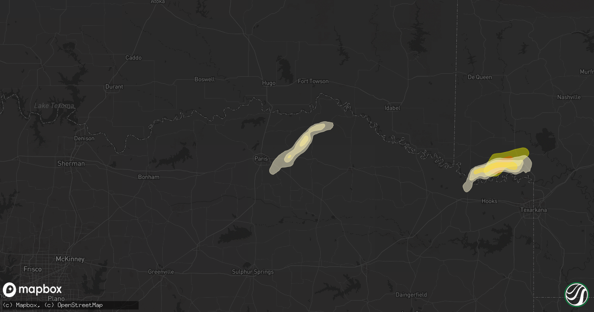 Hail map in Blossom, TX on April 26, 2025