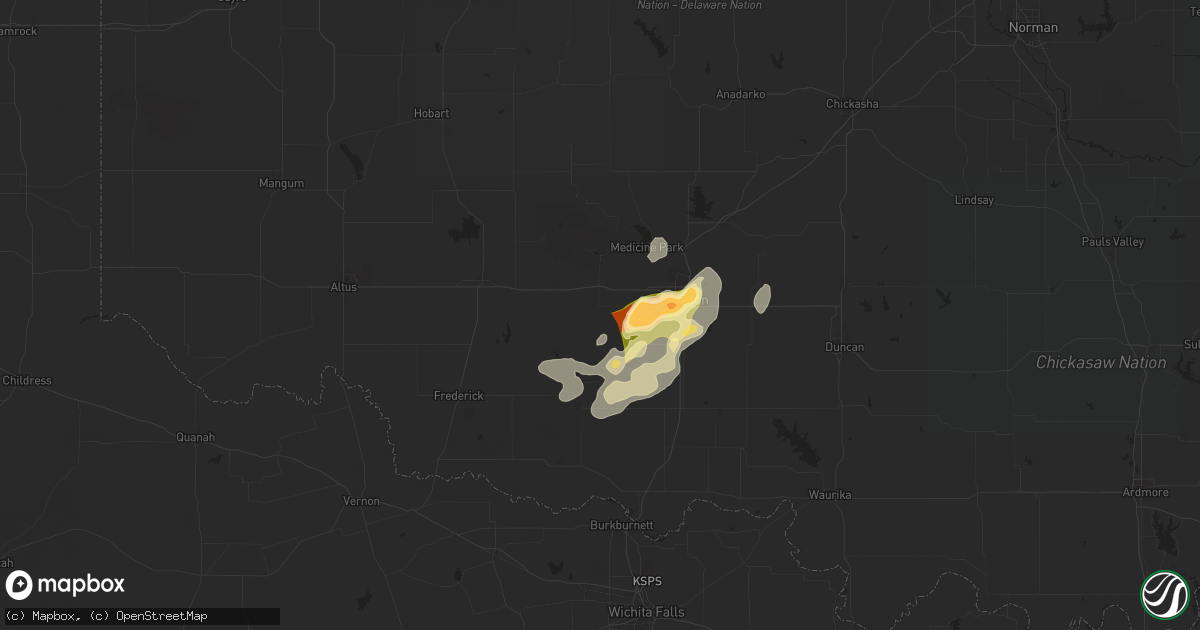 Hail map in Cache, OK on April 26, 2025