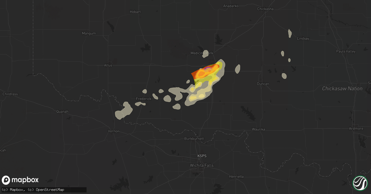 Hail map in Chattanooga, OK on April 26, 2025