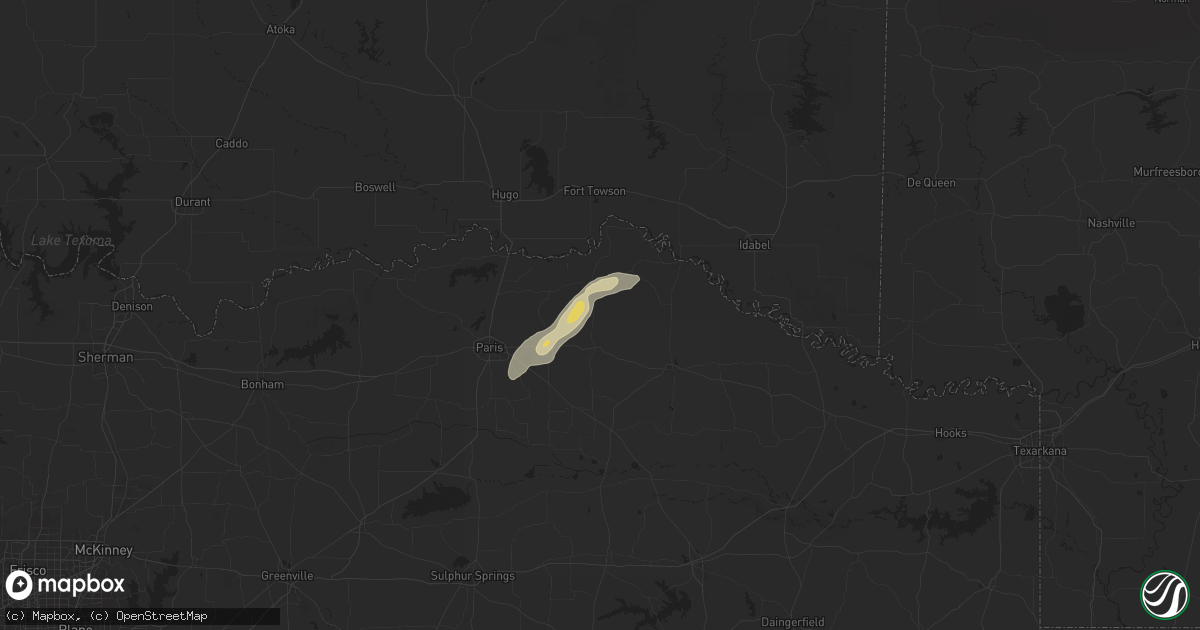 Hail map in Detroit, TX on April 26, 2025
