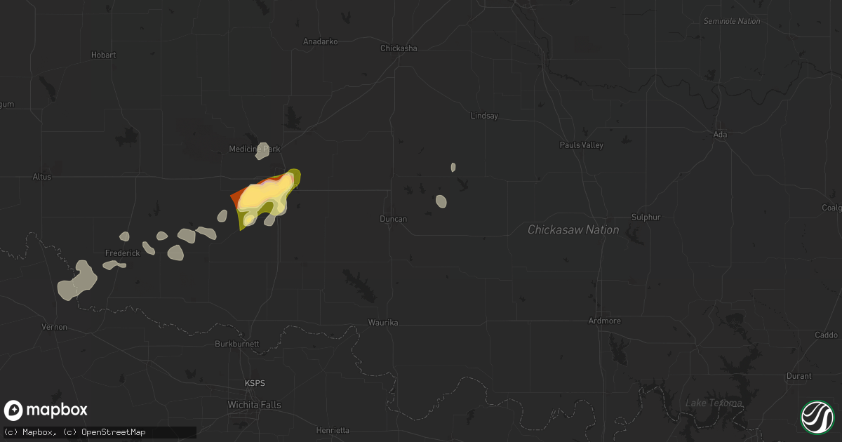 Hail map in Duncan, OK on April 26, 2025
