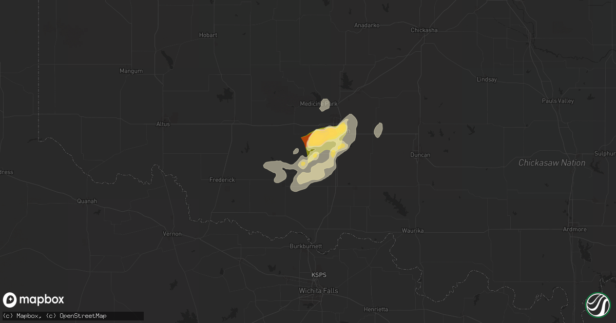 Hail map in Faxon, OK on April 26, 2025