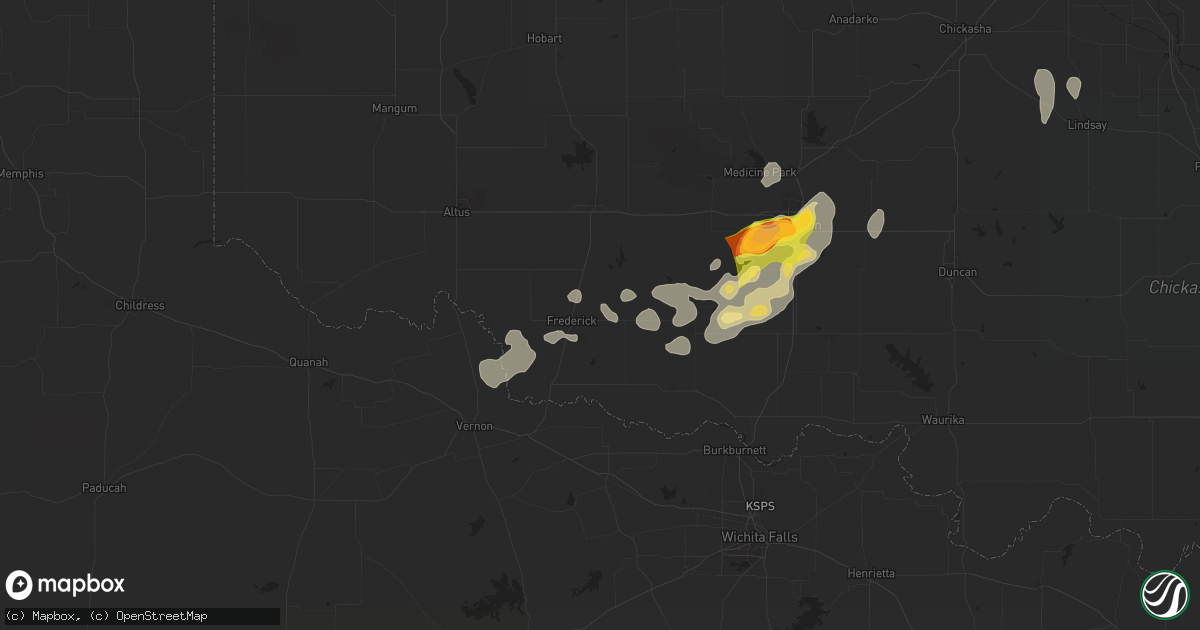 Hail map in Frederick, OK on April 26, 2025